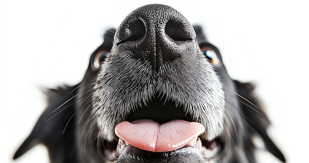 Photo dogs nose and mouth with its tongue playfully sticking out ai generated