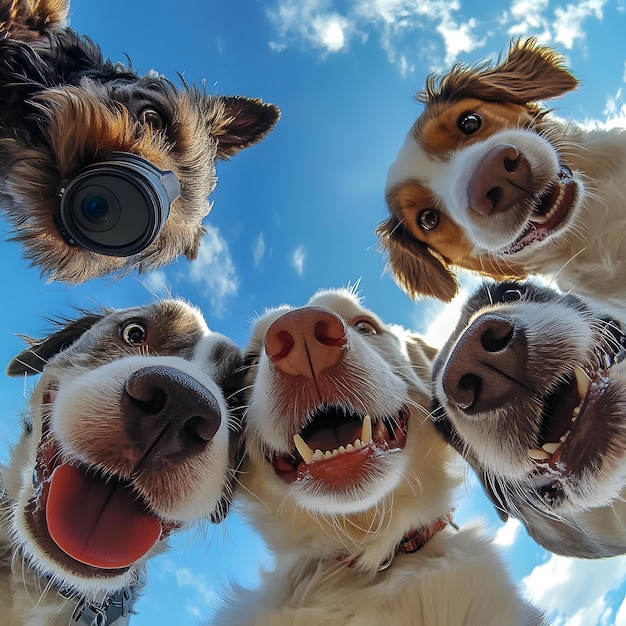 Photo dogs taking a selfie outdoors