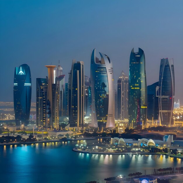 Photo doha capital city of rich country qatar has attractive buildings and city view as seen