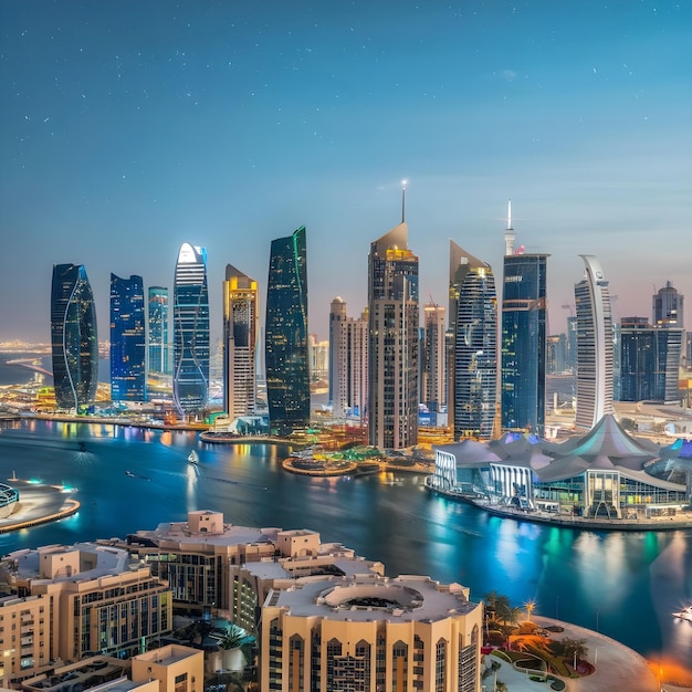 Doha capital city of rich country Qatar has attractive buildings and city view as seen