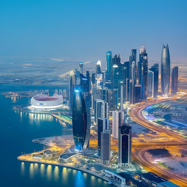 Doha capital city of rich country Qatar has attractive buildings and city view as seen