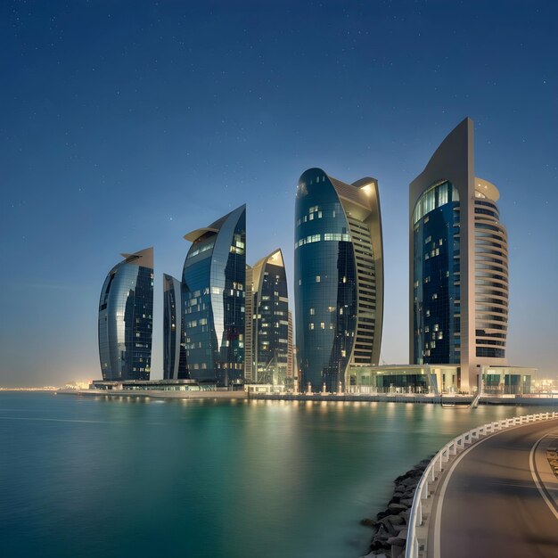 Photo doha capital city of rich country qatar has attractive buildings and city view as seen