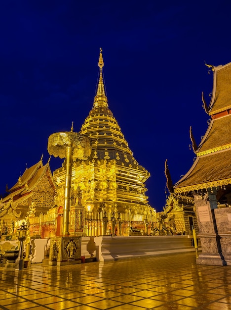 Doi Suthep temple at twilight landmark of Chiang Mai in Thailand