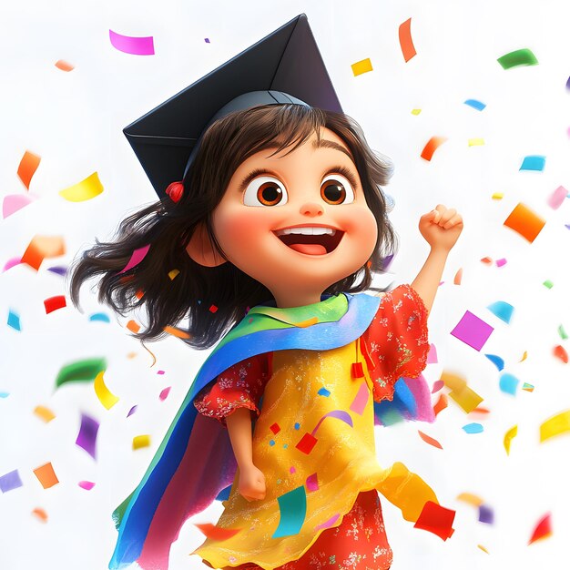 Photo a doll wearing a graduation cap and gown is celebrating with confetti