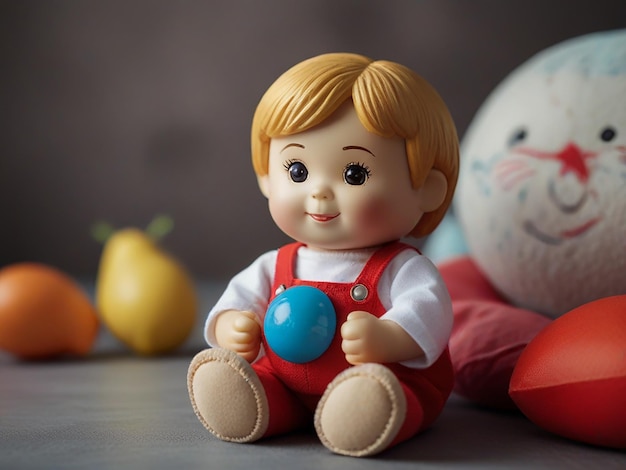 a doll with a blue ball and a blue egg