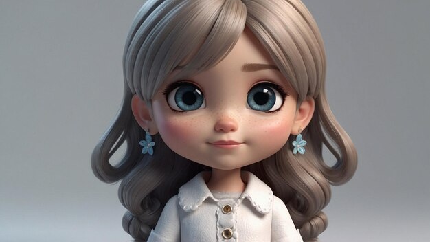 a doll with a blue eyes and a white shirt on it