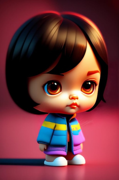 A doll with a blue jacket that says'i'm a girl '