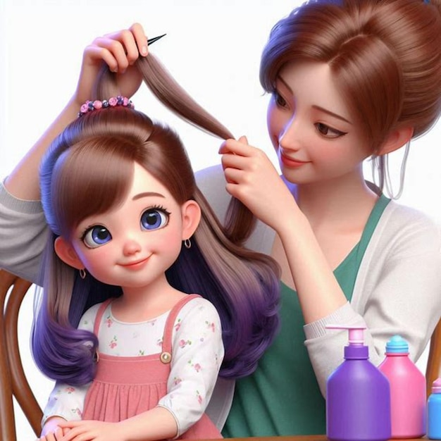 a doll with a hair brush in her hair is sitting in a chair