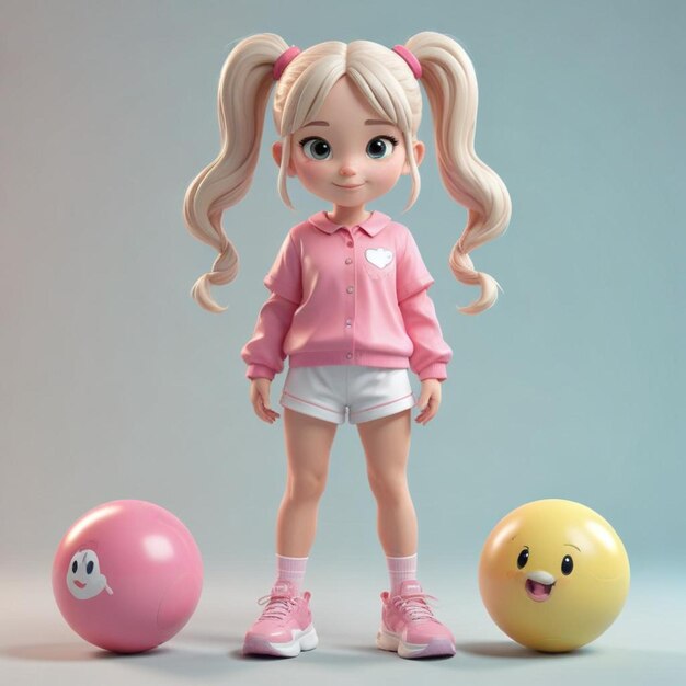 Photo a doll with long blonde hair and a pink shirt with a smiley face on it