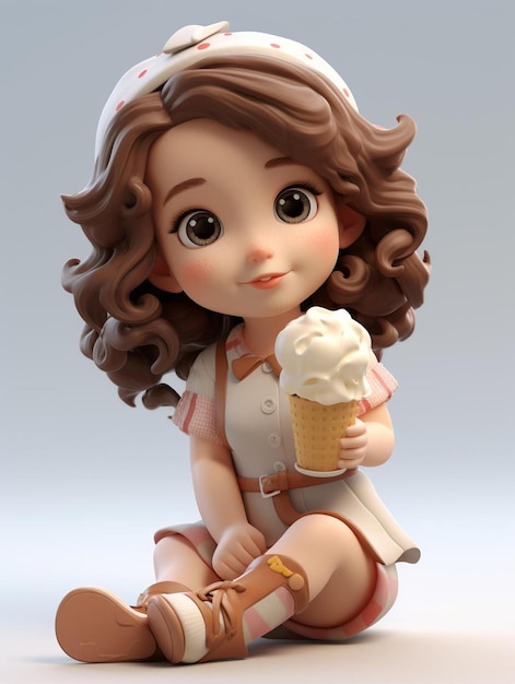 a doll with a nurse hat and a nurse's cap is holding an ice cream cone.