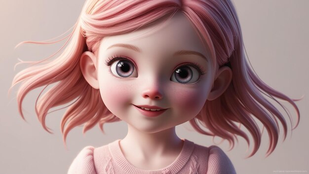 Photo a doll with pink hair and a pink shirt on it