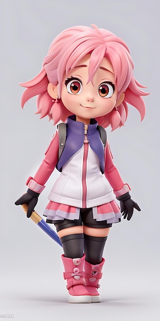 a doll with a pink hair style on it