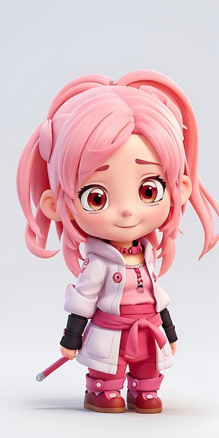 a doll with pink hair and a white coat