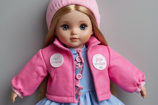 Photo a doll with a pink jacket and a name on the front