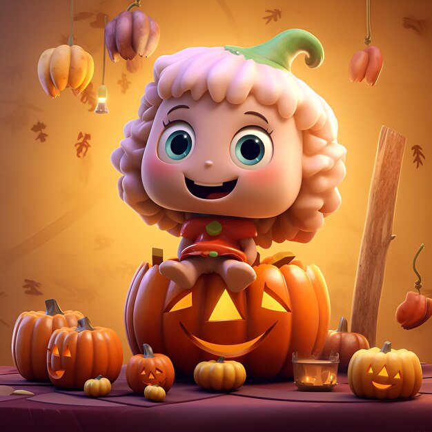 A doll with a pumpkin face and a pumpkin with a pumpkin on the front