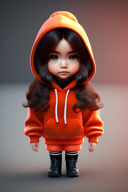 A doll with a red hoodie that says'girl on it '