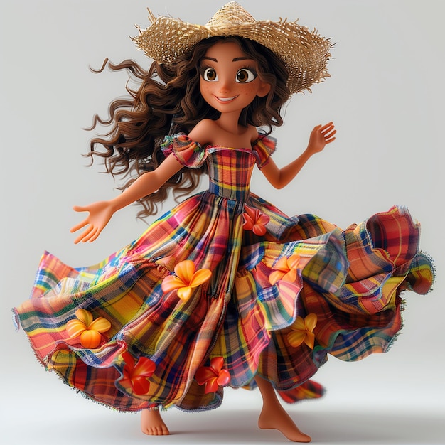 a doll with a straw hat and a straw hat