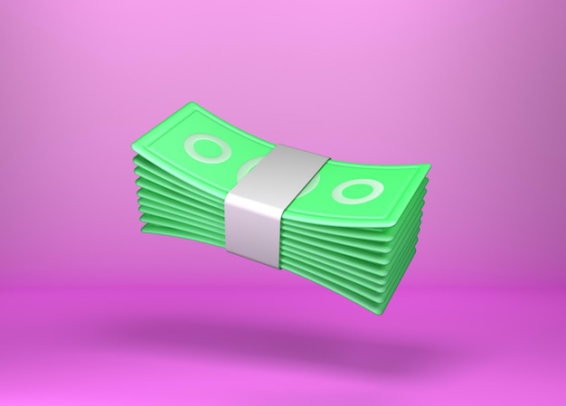 Dollar bill isolated 3d icon wad of money 3d illustration