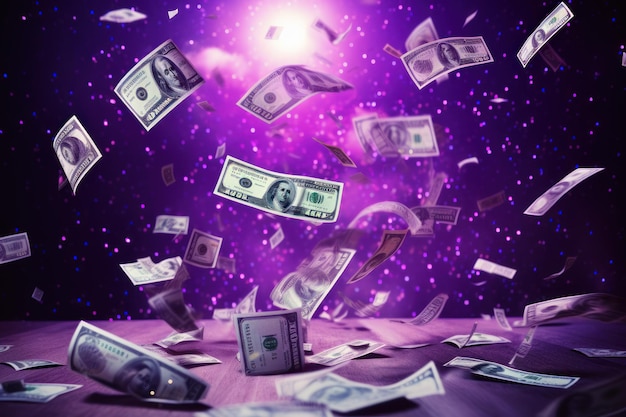 dollar bills falling with colorful background