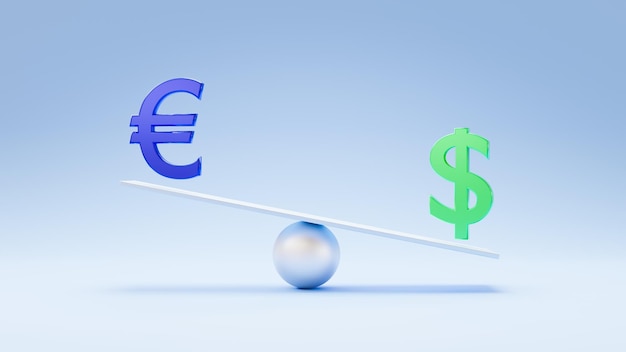 Dollar euro balance euro vs dollar Sign dollar and euro balancing on board quotes of the main world currencies dollar and euro 3d rendering