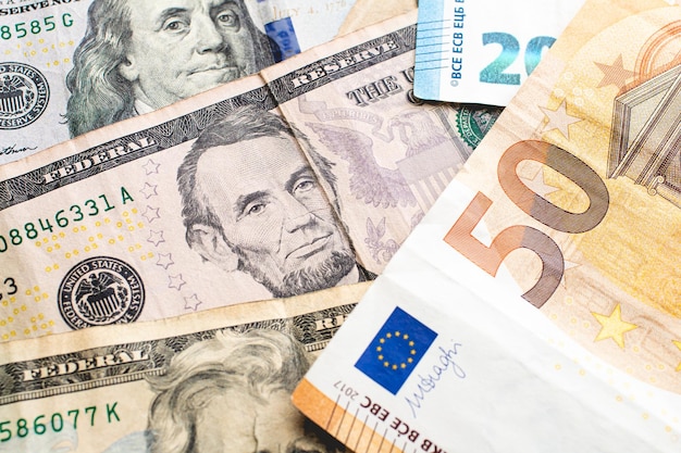 dollar and euro banknotes for foreign exchange and international business concept