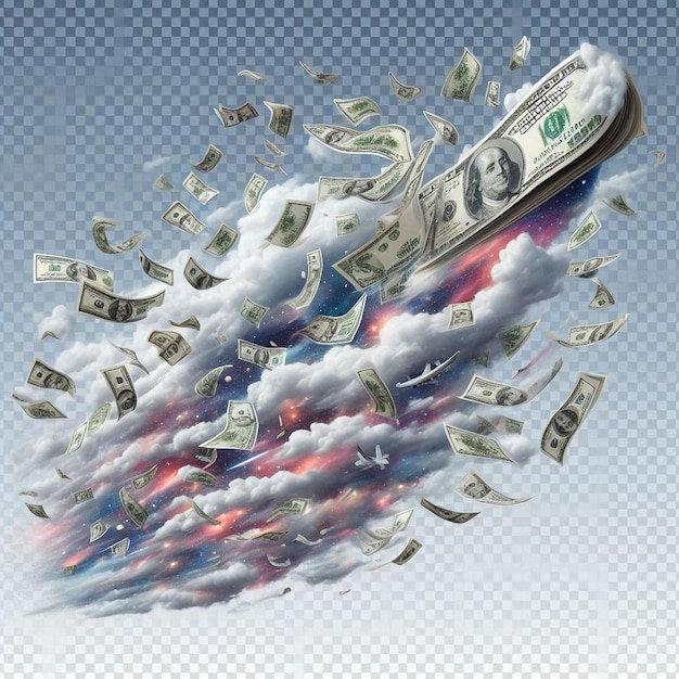 Dollar flying isolated on a transparent background