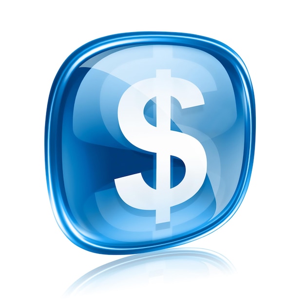 dollar icon blue glass isolated on white