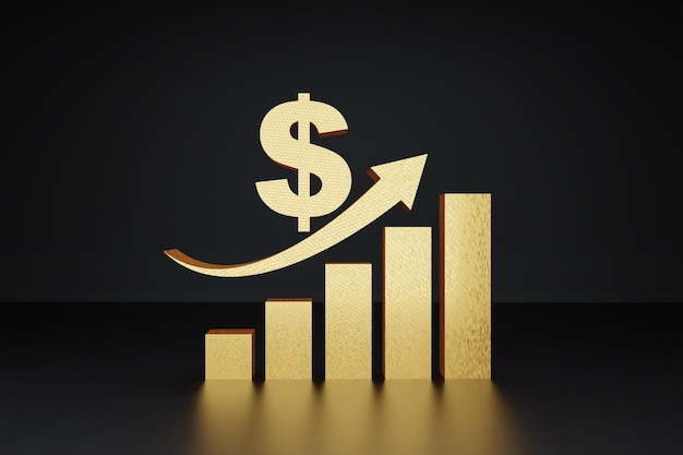 dollar increase graph with golden colour with black background