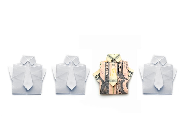 Dollar and paper folded origami style into a shirt and tie