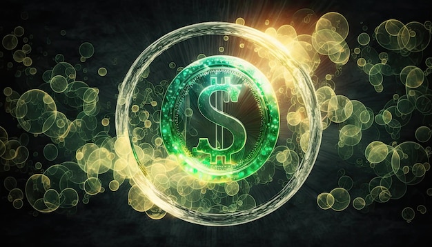 Dollar in soap bubble flying on green background financial fragility of foreign currency reserve