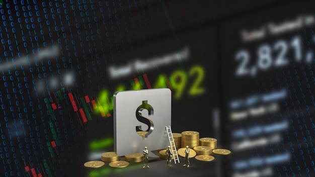 The Dollar symbol and gold coins for Business concept 3d Rendering