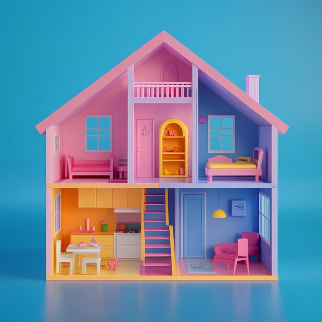 a dollhouse with a pink house on the bottom