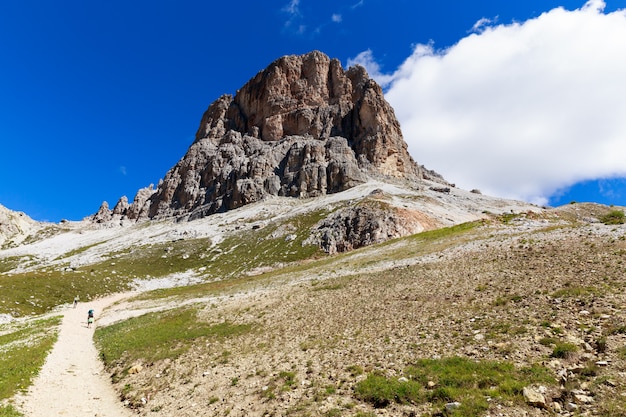 Dolomites mountains with road and snow