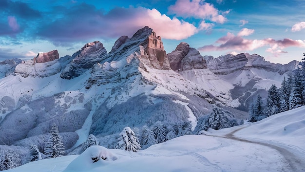 Dolomites mountains with snow