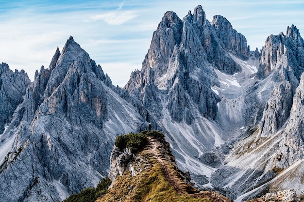 Dolomites Three Peaks of Lavaredo Italian Dolomites with famous Three Peaks of Lavaredo Tre Cime South Tyrol ItalyxAMountain range of Cadini di Misurina and Sorapiss