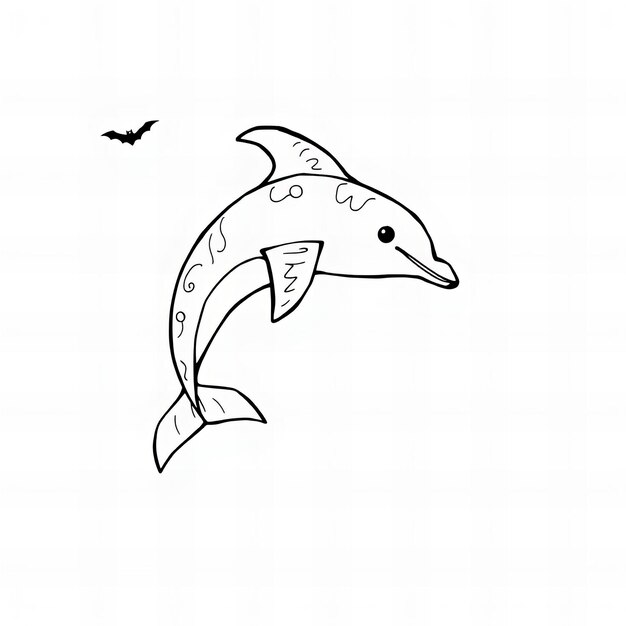 Photo a dolphin and a bird are drawn on a white background