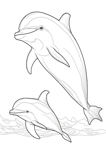 Dolphin Coloring Page Dolphin Line Art coloring page Dolphin Outline Illustration For Coloring Page Animals Coloring Page Coloring Page for Adults AI Generative