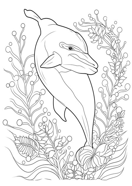 Dolphin Coloring Page Dolphin Line Art coloring page Dolphin Outline Illustration For Coloring Page Animals Coloring Page Coloring Page for Adults AI Generative