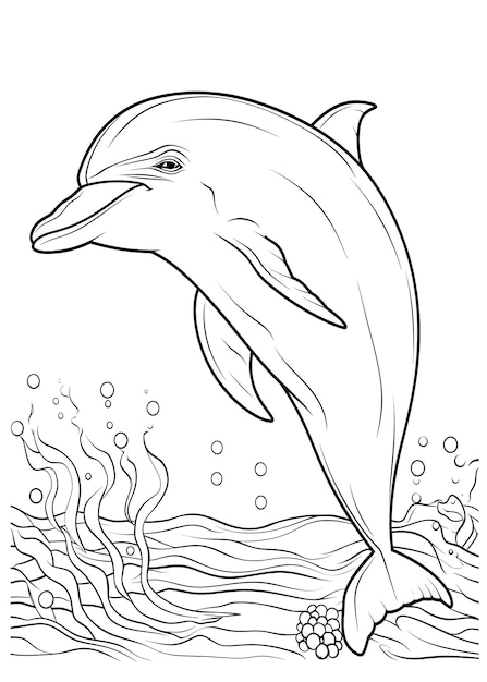 Dolphin Coloring Page Dolphin Line Art coloring page Dolphin Outline Illustration For Coloring Page Animals Coloring Page Coloring Page for Adults AI Generative