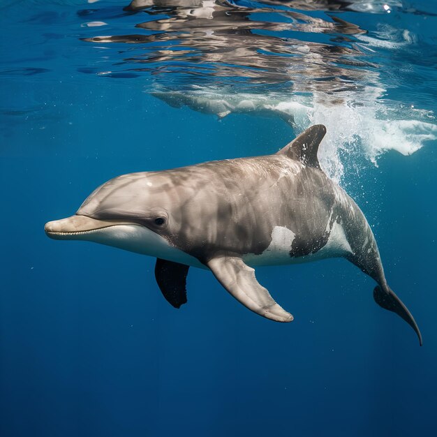 Photo a dolphin and a dolphin are swimming in the water