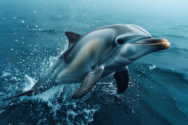 a dolphin is in the water with a dolphin in the background