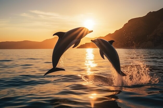 Dolphin jump in the blue sea in a picturesque place