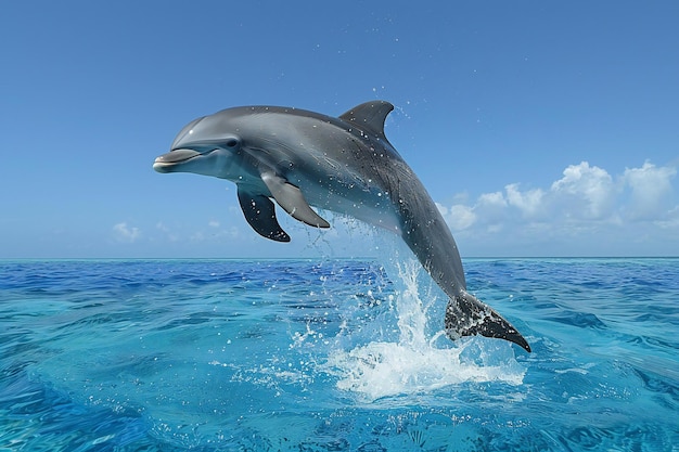 Dolphin jumping out of the water in the maldives photo for a travel magazine