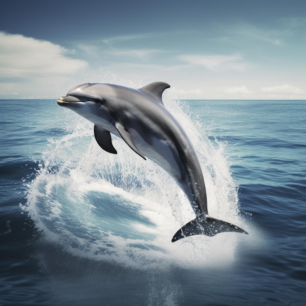 A dolphin jumps out of the water and is jumping out of the water.