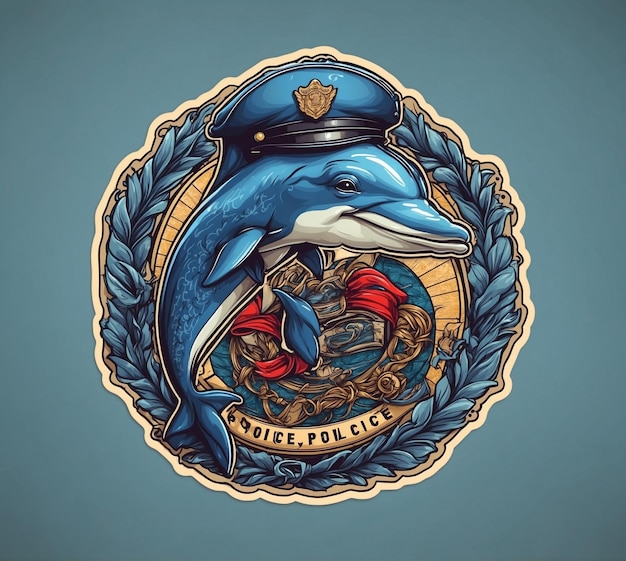 Dolphin marine emblem Vector illustration of a dolphin in the form of a shield