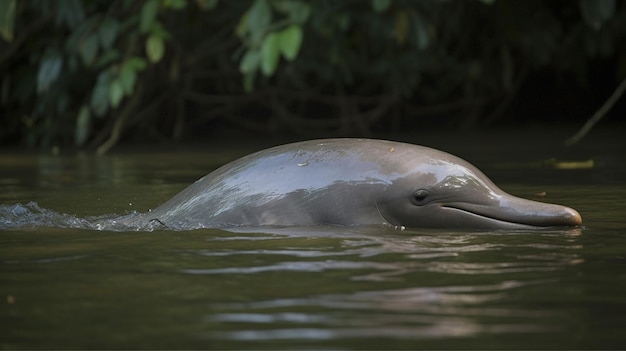 A dolphin swimming in a river