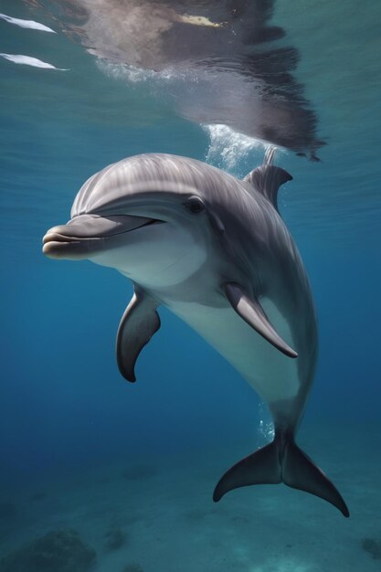 Dolphin Swimming in the Undersea CloseUp View of Graceful Marine Life