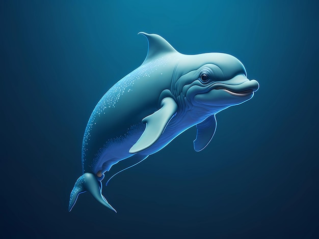 A dolphin in the water with a blue background