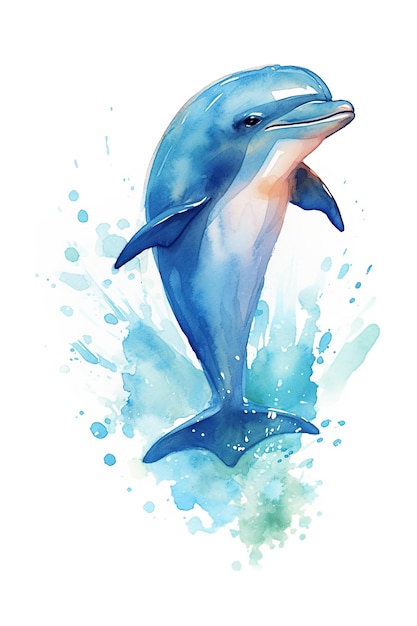 Dolphin watercolor clipart cute isolated on white background with Generative AI Technology