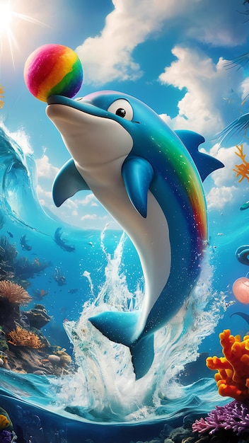 a dolphin with a rainbow on its back and the word dolphin on the bottom